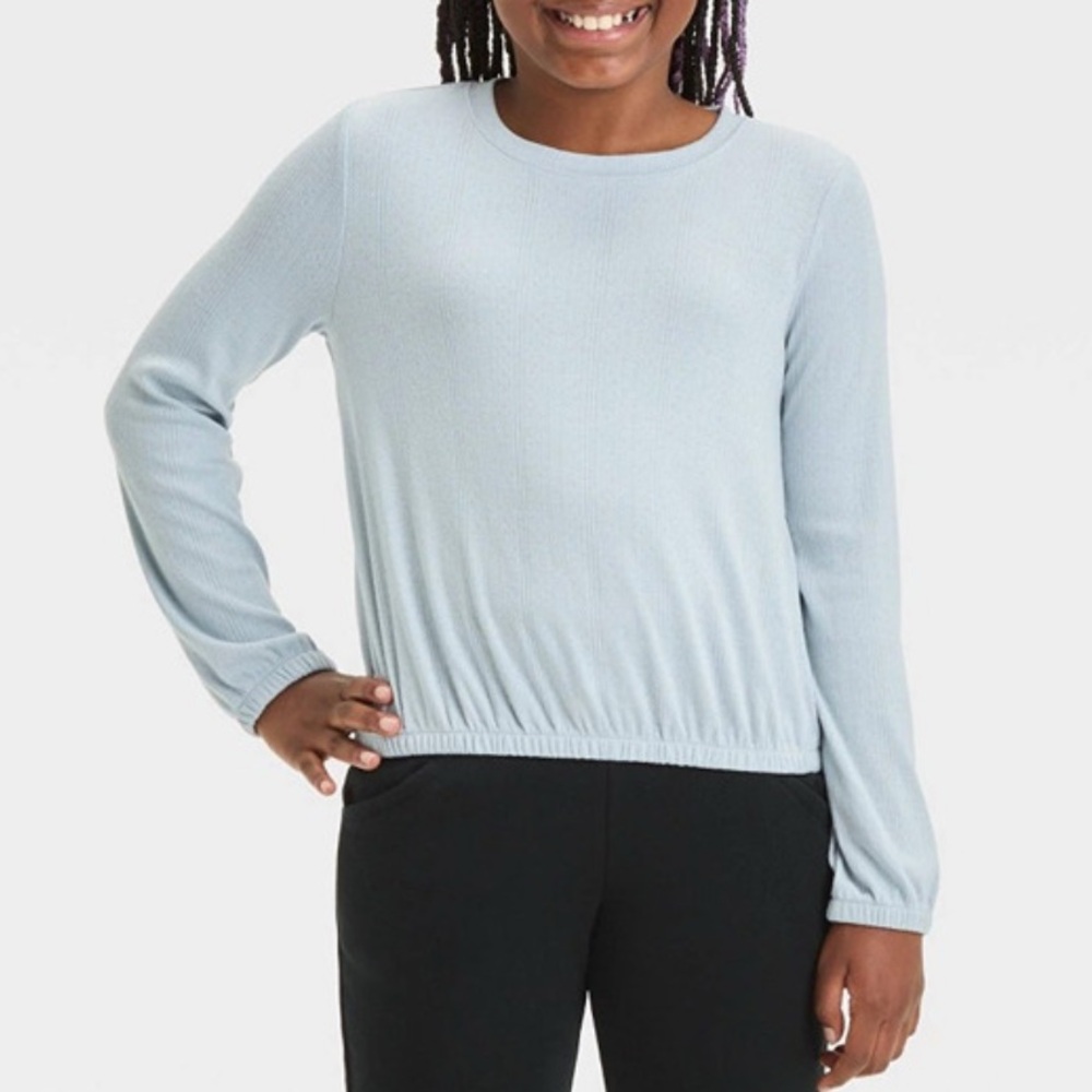 Cat & Jack Girls' Long Sleeve Pointelle Knit Top - Light Grey